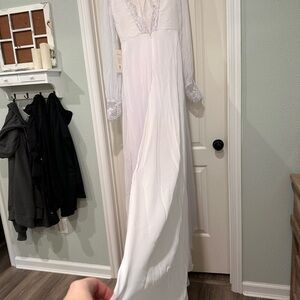 Elegant White Lace Trim Maxi Dress